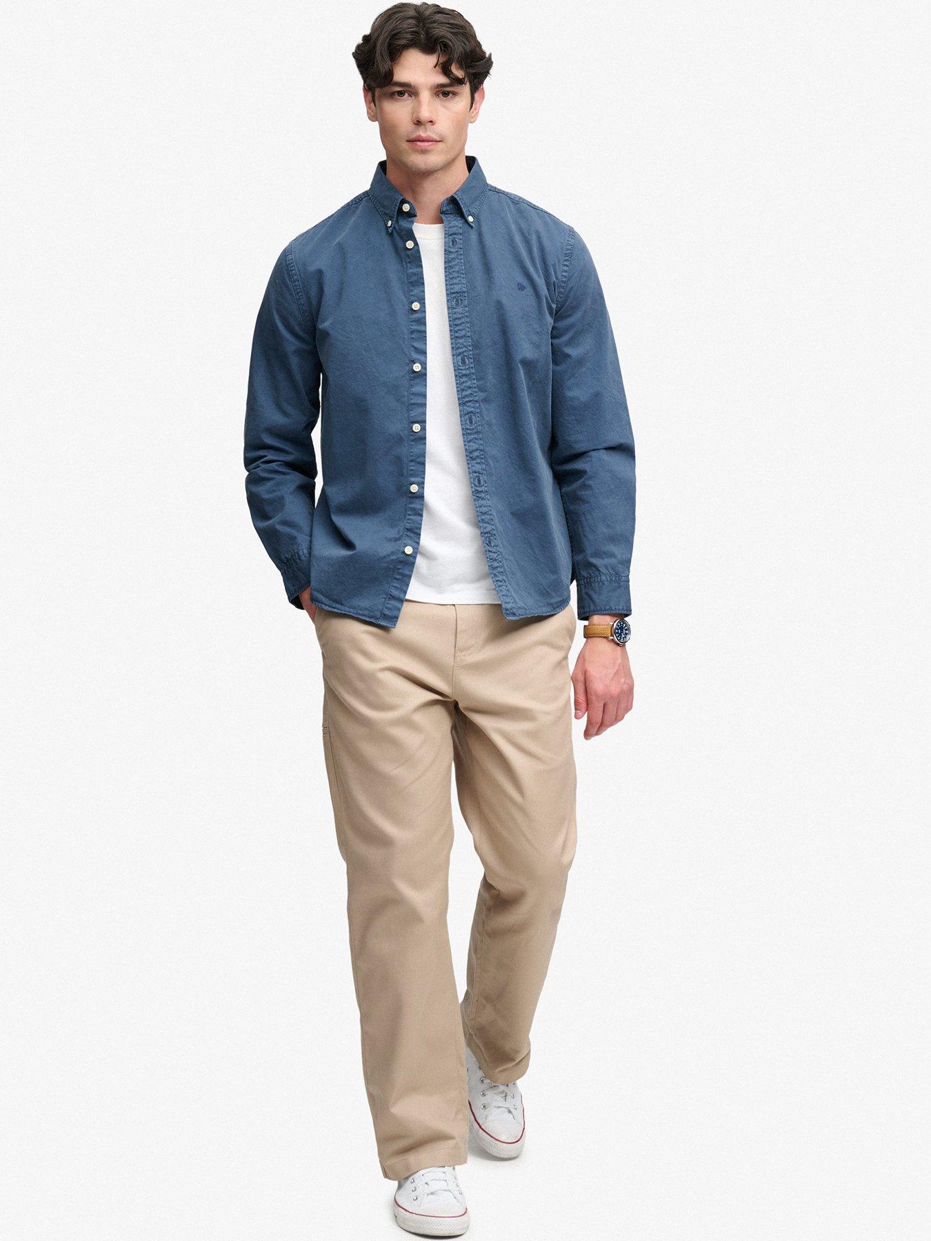 Image 3 of 5 of Superdry Garment Dyed Long Sleeve Shirt - Dark Blue