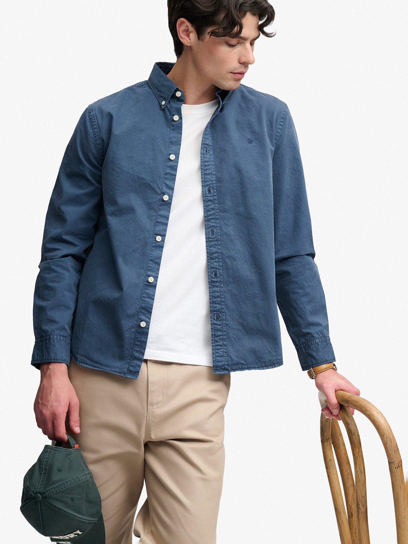 Image 4 of 5 of Superdry Garment Dyed Long Sleeve Shirt - Dark Blue