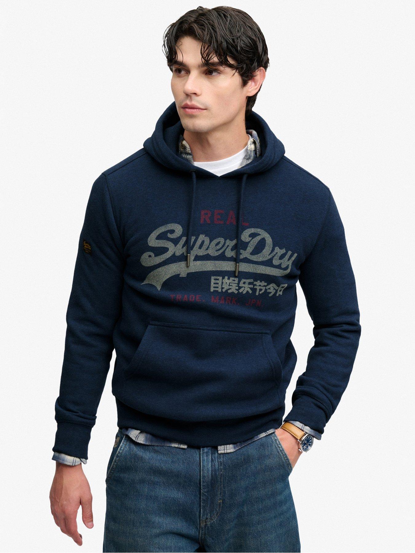 Superdry Men's Deep Sea Blue Marl Heritage Relaxed Pullover Hoodie - Image 5