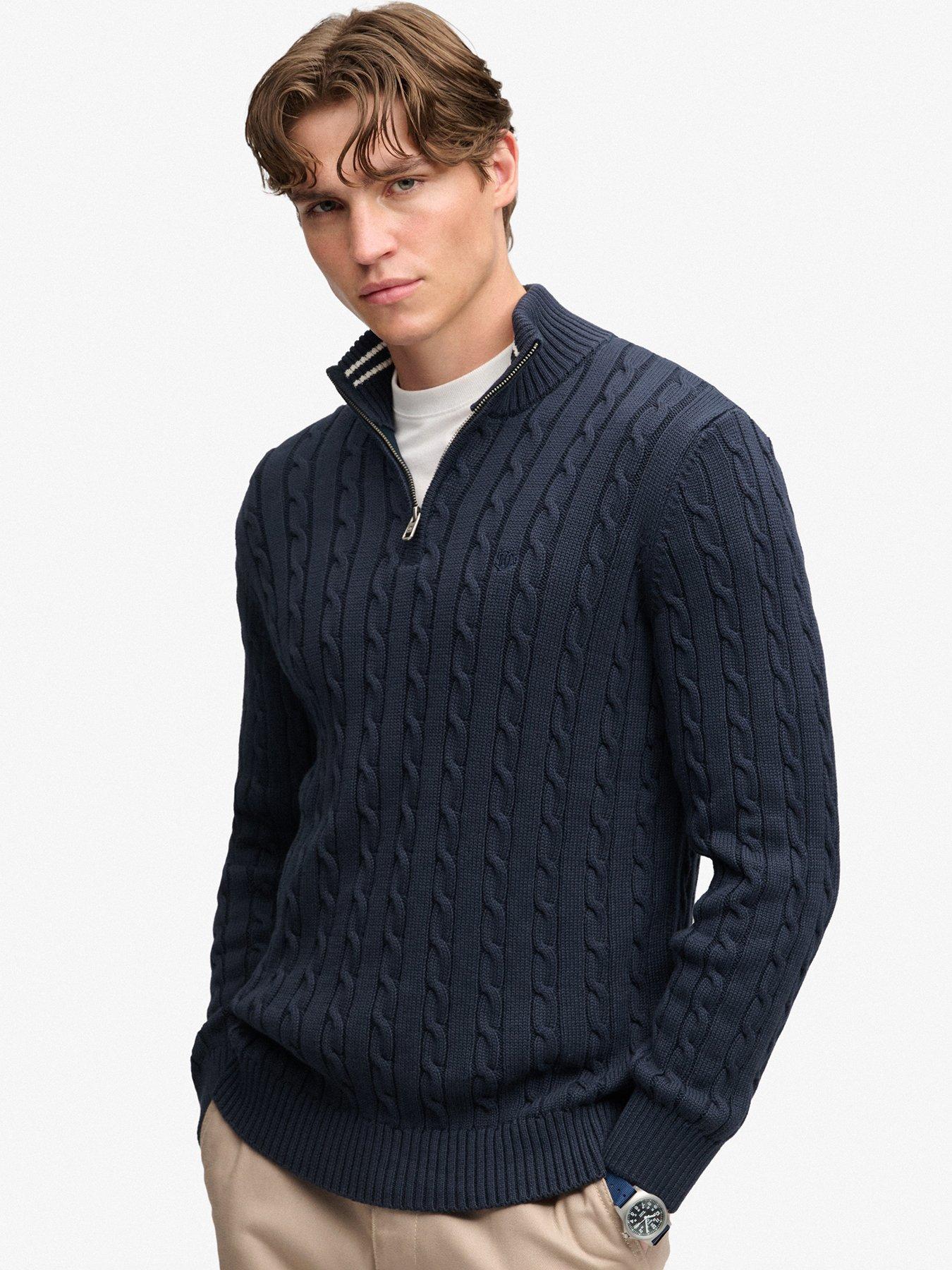 Superdry Navy Preppy Cotton Cable Half Zip Jumper - Image 3