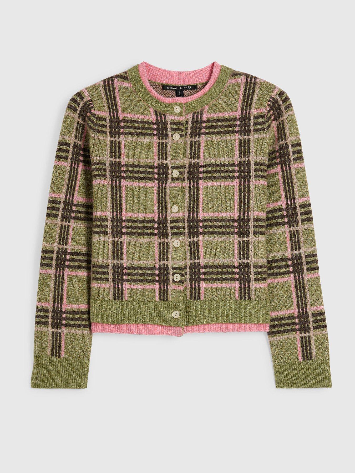 Image 6 of 6 of River Island Womens Double Layer Check Cardigan - Green