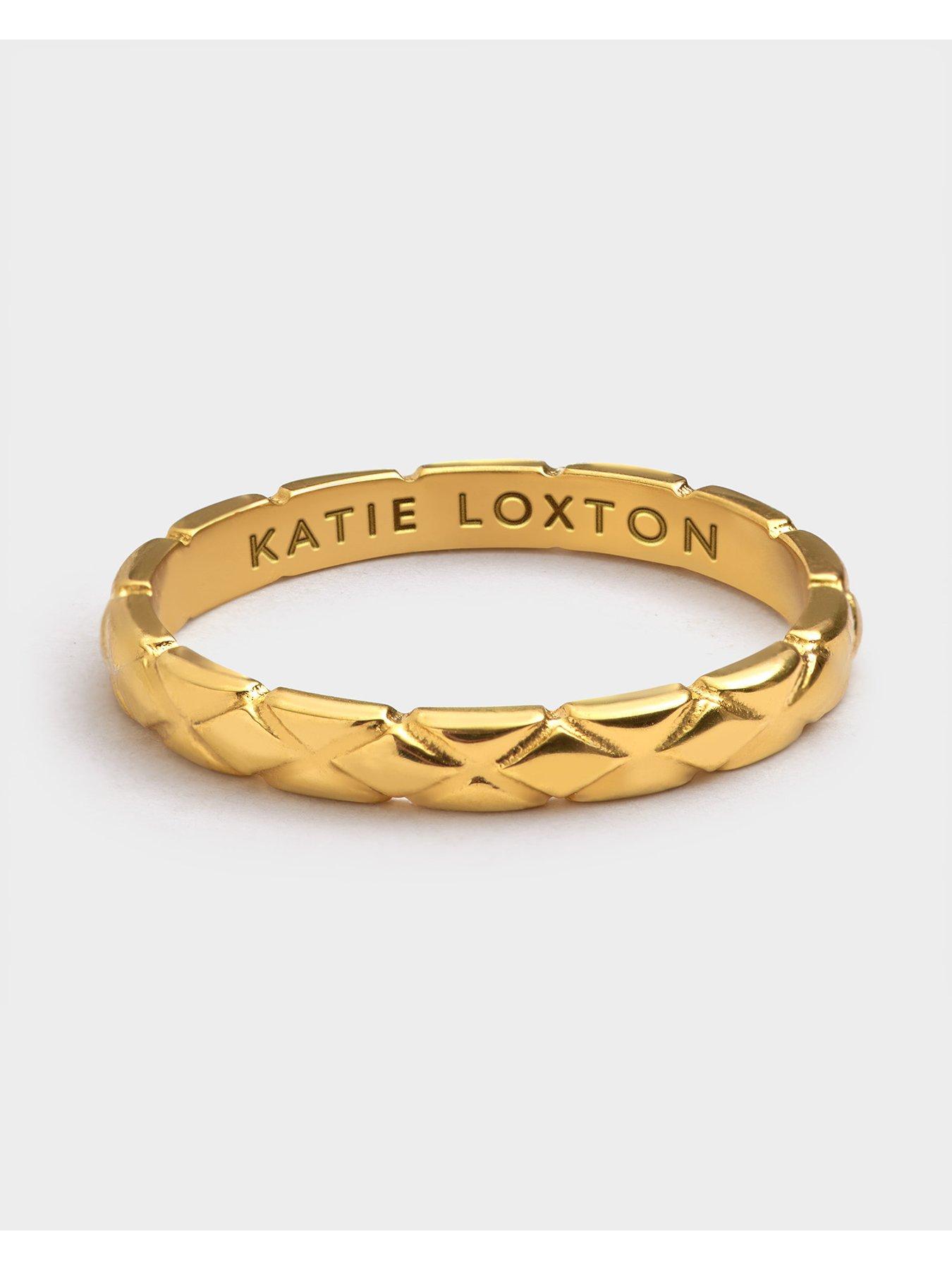 Image 2 of 6 of Katie Loxton Harlequin Quilted Engraved Ring - Gold