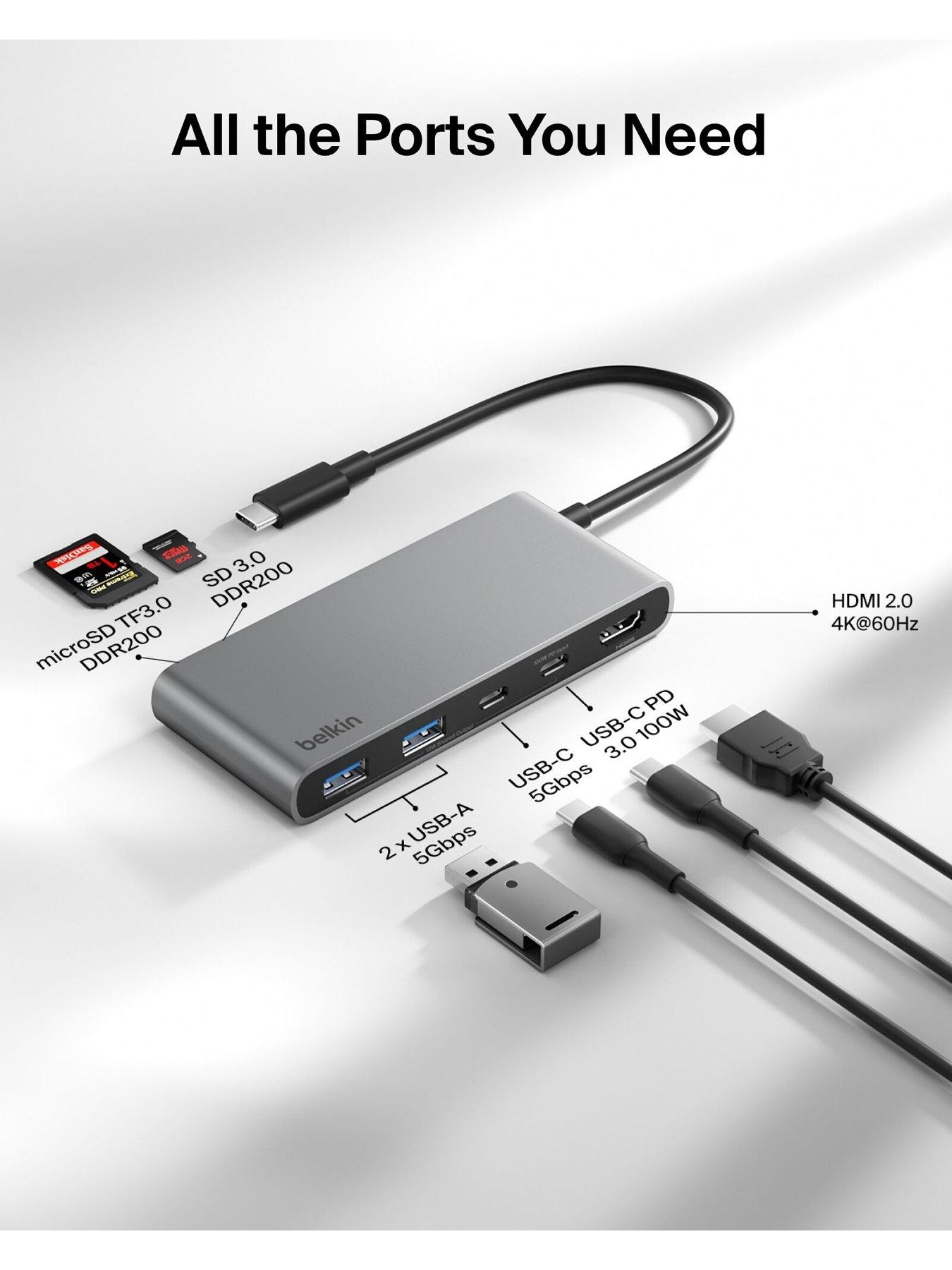 Image 3 of 6 of Belkin 7 Port USB C Hub, HDMI, USB A, USB C &amp; SD Card Reader