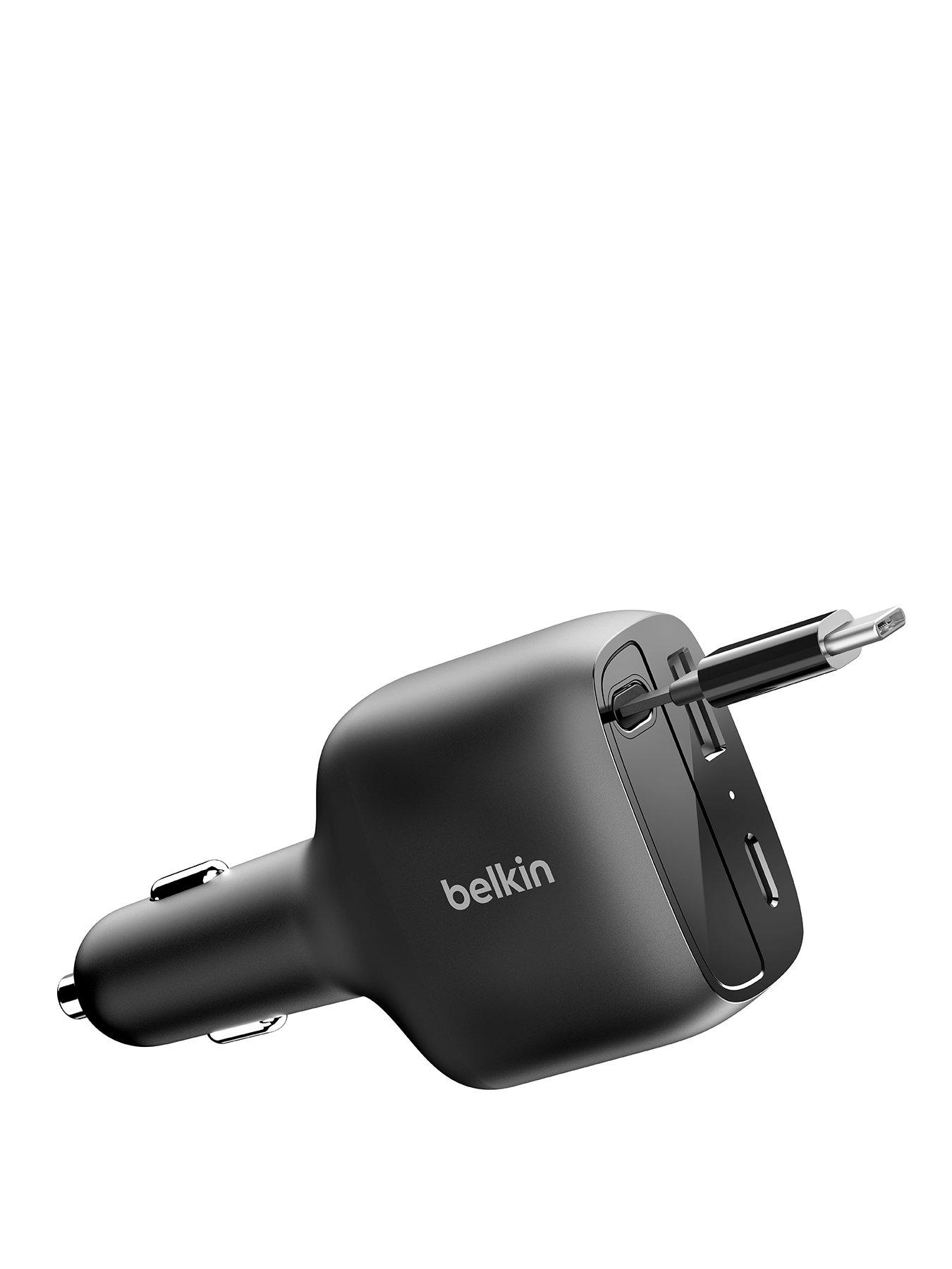 Belkin 75W Car Charger with Retractable USB-C Cable - Black