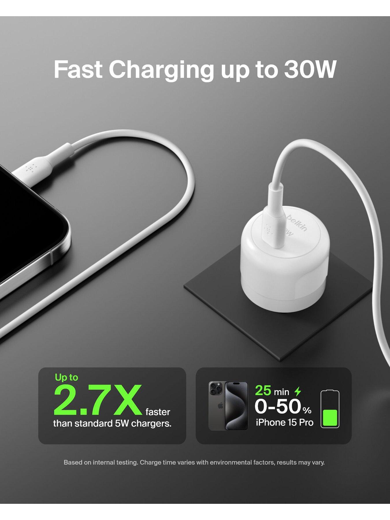 Image 3 of 5 of Belkin Belkin 30W USB-C Mains Charger, Folding Pins + Lightning Cable, White