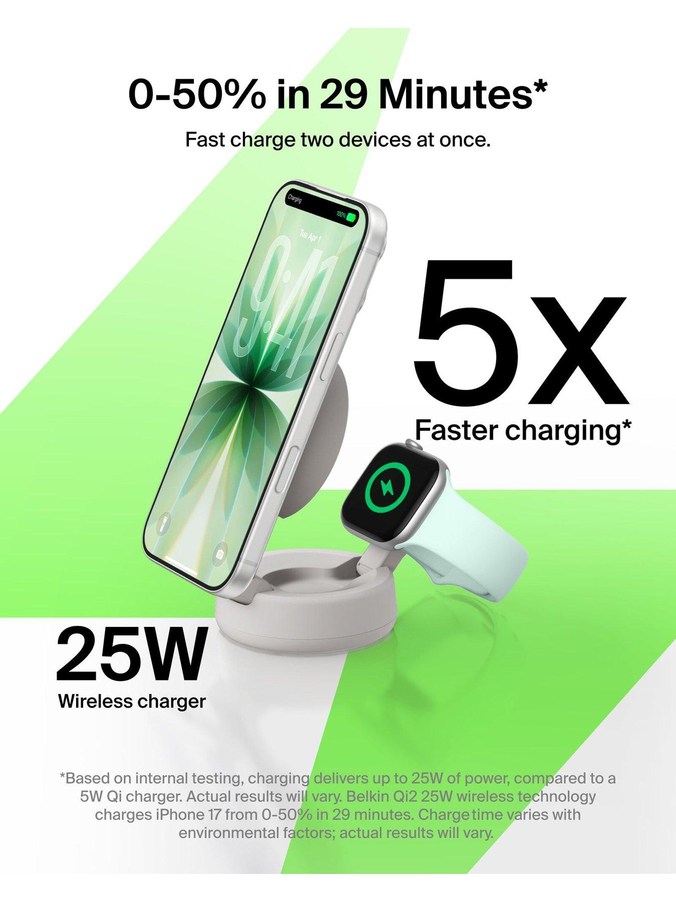 Image 3 of 6 of Belkin 25W Qi2 2-in-1 Folding Wireless Charger with Apple Watch Charger - Sand