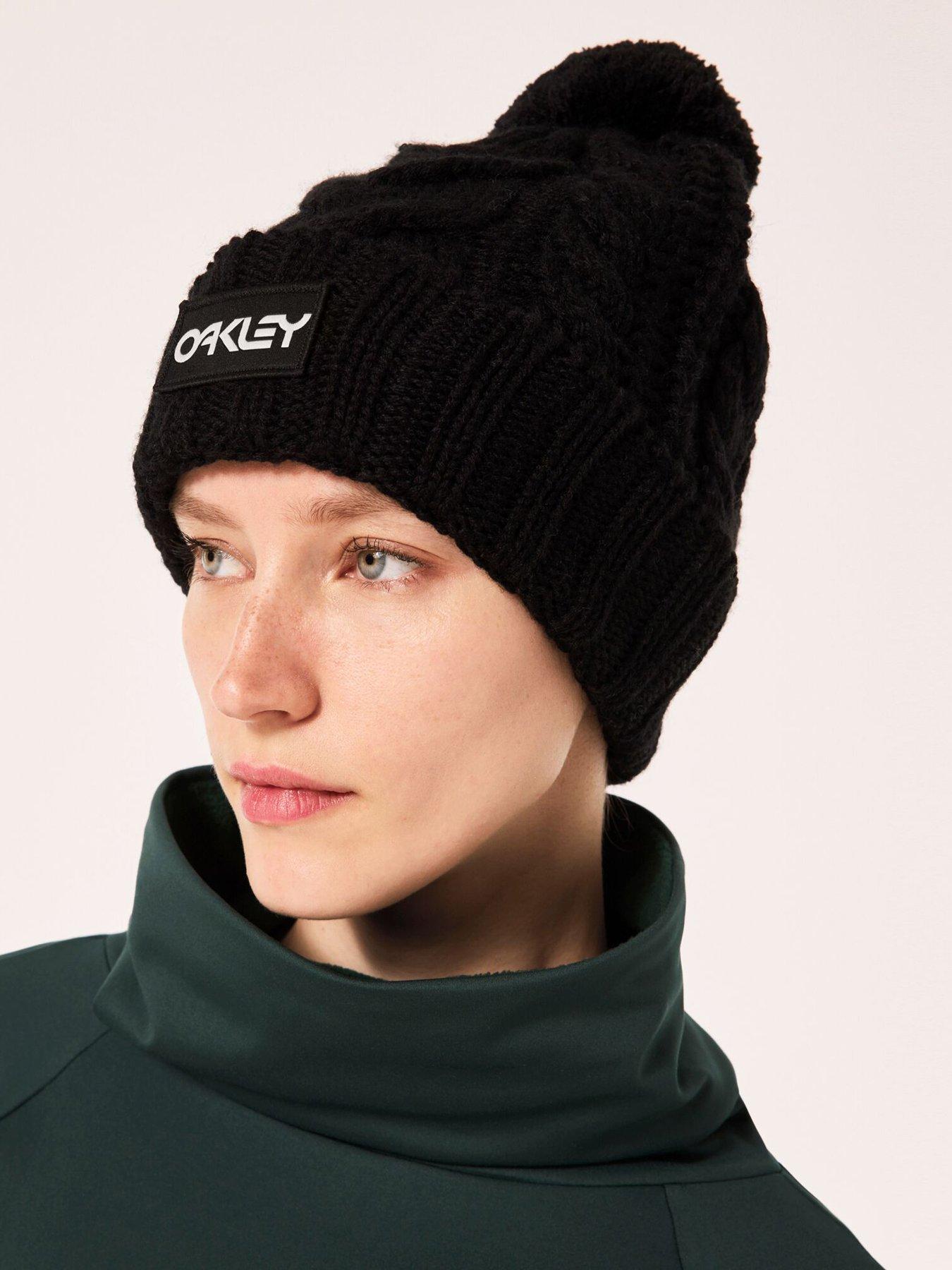 Image 2 of 3 of Oakley Oakley Womens Harper Pom Cable Knit Beanie Hat - Black