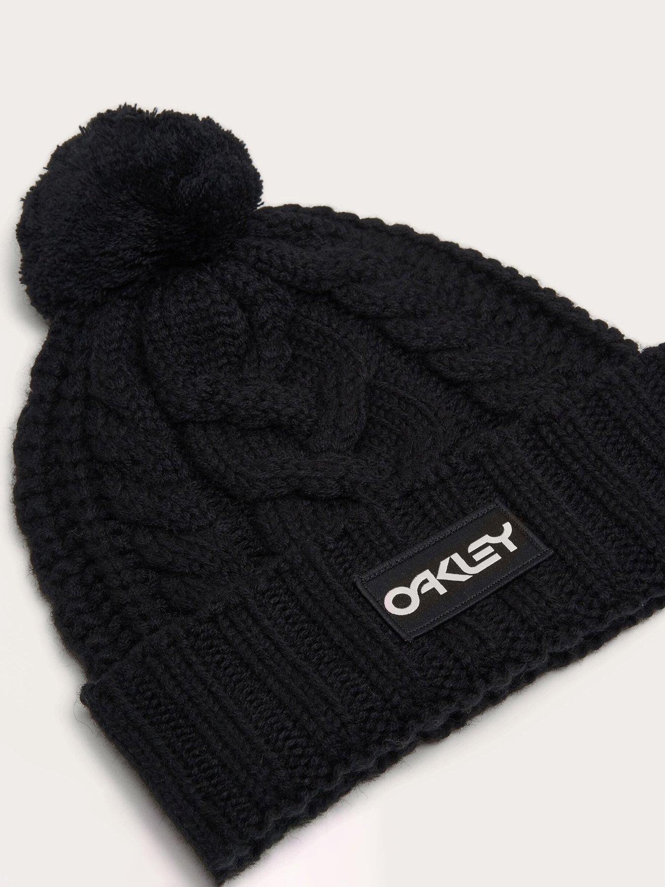 Image 3 of 3 of Oakley Oakley Womens Harper Pom Cable Knit Beanie Hat - Black