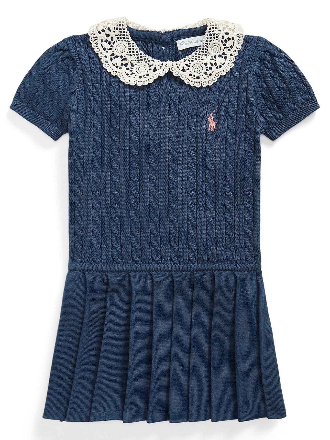 Image 1 of 3 of Polo Ralph Lauren Baby Girls Lace Collar Dress - Navy
