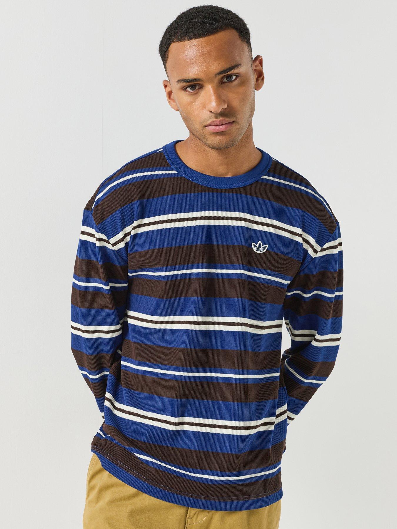 Image 1 of 6 of adidas Originals Mens Winter Club Long Sleeve Stripe Waffle Tee - Brown