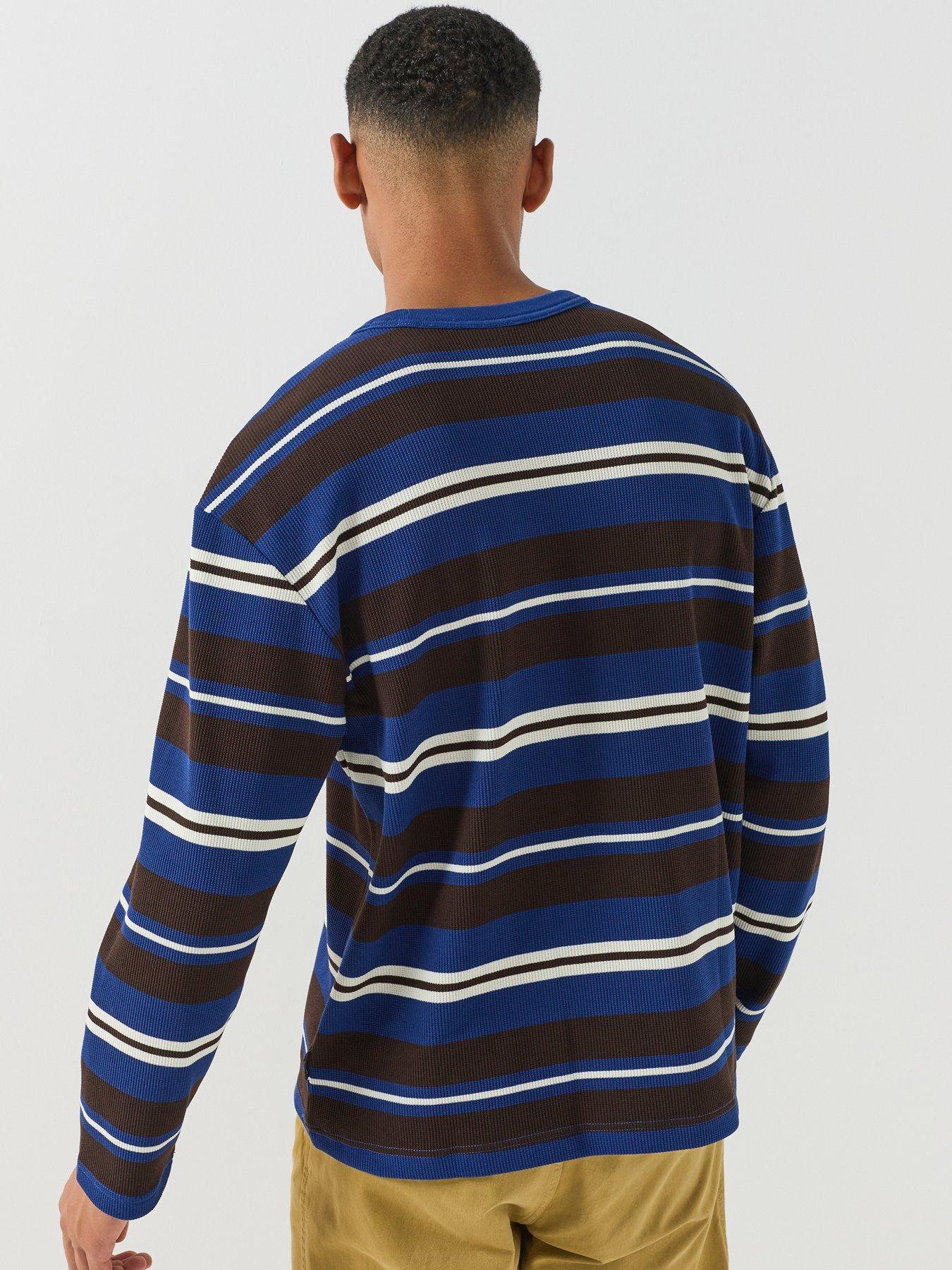 Image 2 of 6 of adidas Originals Mens Winter Club Long Sleeve Stripe Waffle Tee - Brown
