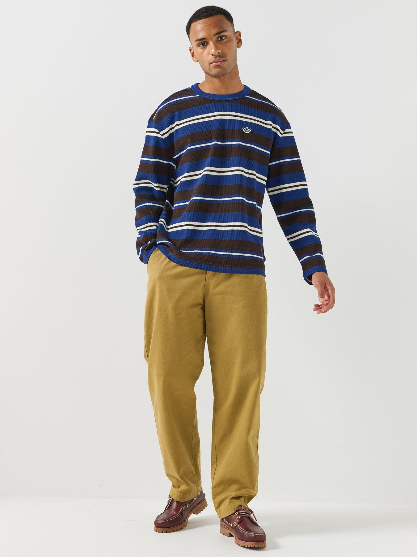 Image 3 of 6 of adidas Originals Mens Winter Club Long Sleeve Stripe Waffle Tee - Brown
