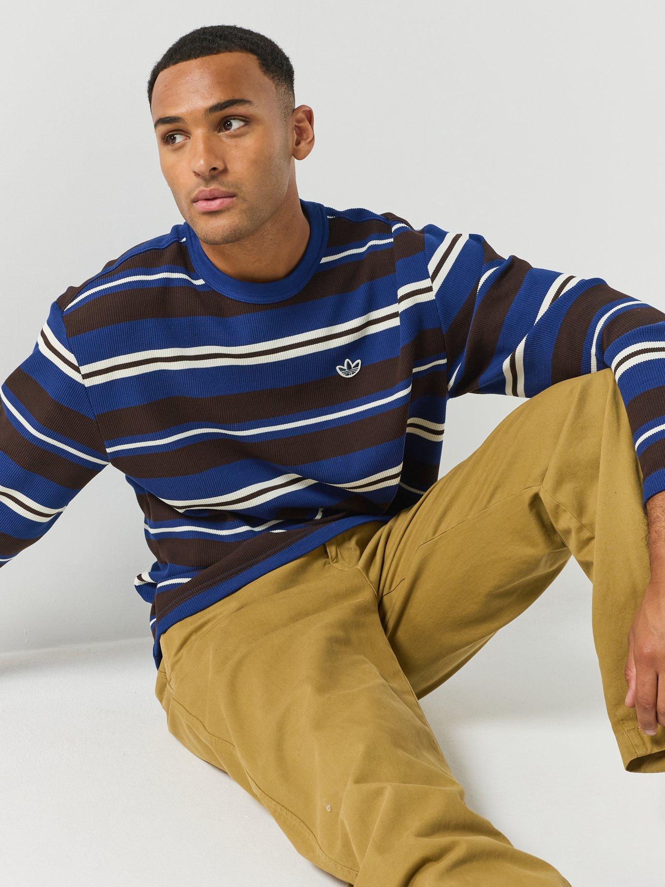 Image 4 of 6 of adidas Originals Mens Winter Club Long Sleeve Stripe Waffle Tee - Brown
