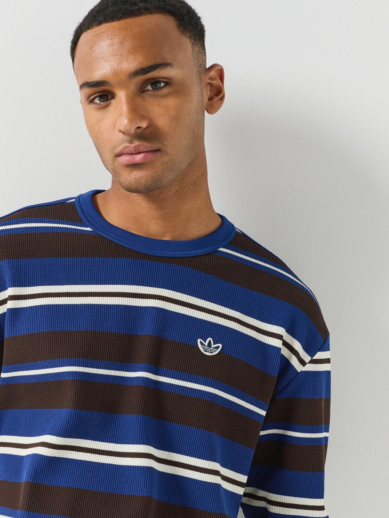 Image 5 of 6 of adidas Originals Mens Winter Club Long Sleeve Stripe Waffle Tee - Brown