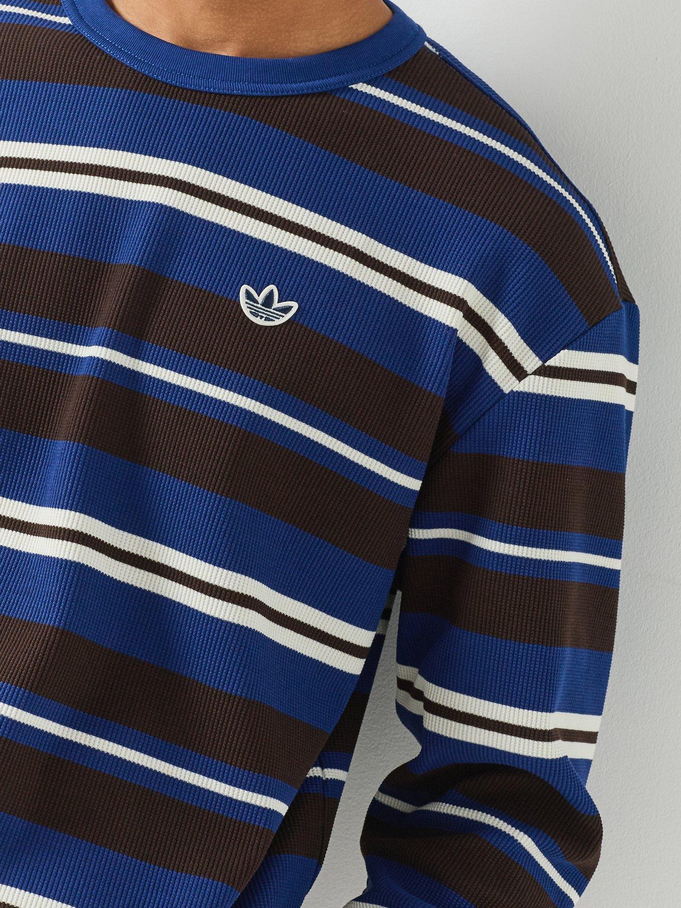 Image 6 of 6 of adidas Originals Mens Winter Club Long Sleeve Stripe Waffle Tee - Brown
