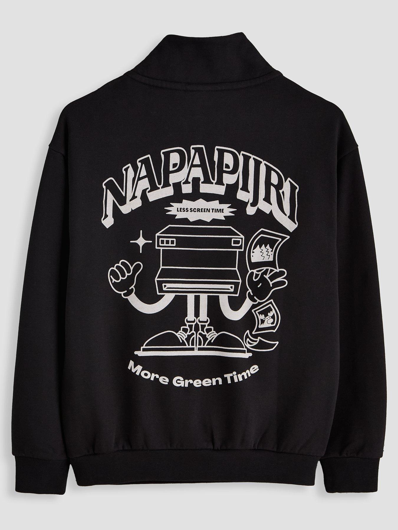 Image 2 of 4 of NAPAPIJRI Boys Quarter Zip Logo Graphic Sweatshirt - Black