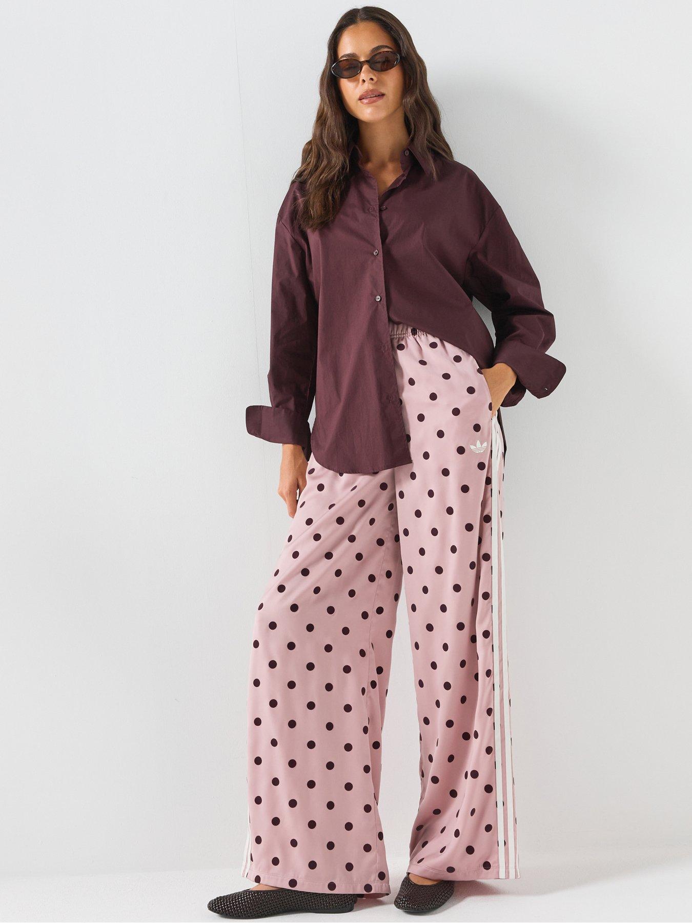 Image 1 of 7 of adidas Originals Womens Satin Polka Dot Wide Leg Pant - Pink/Burgundy
