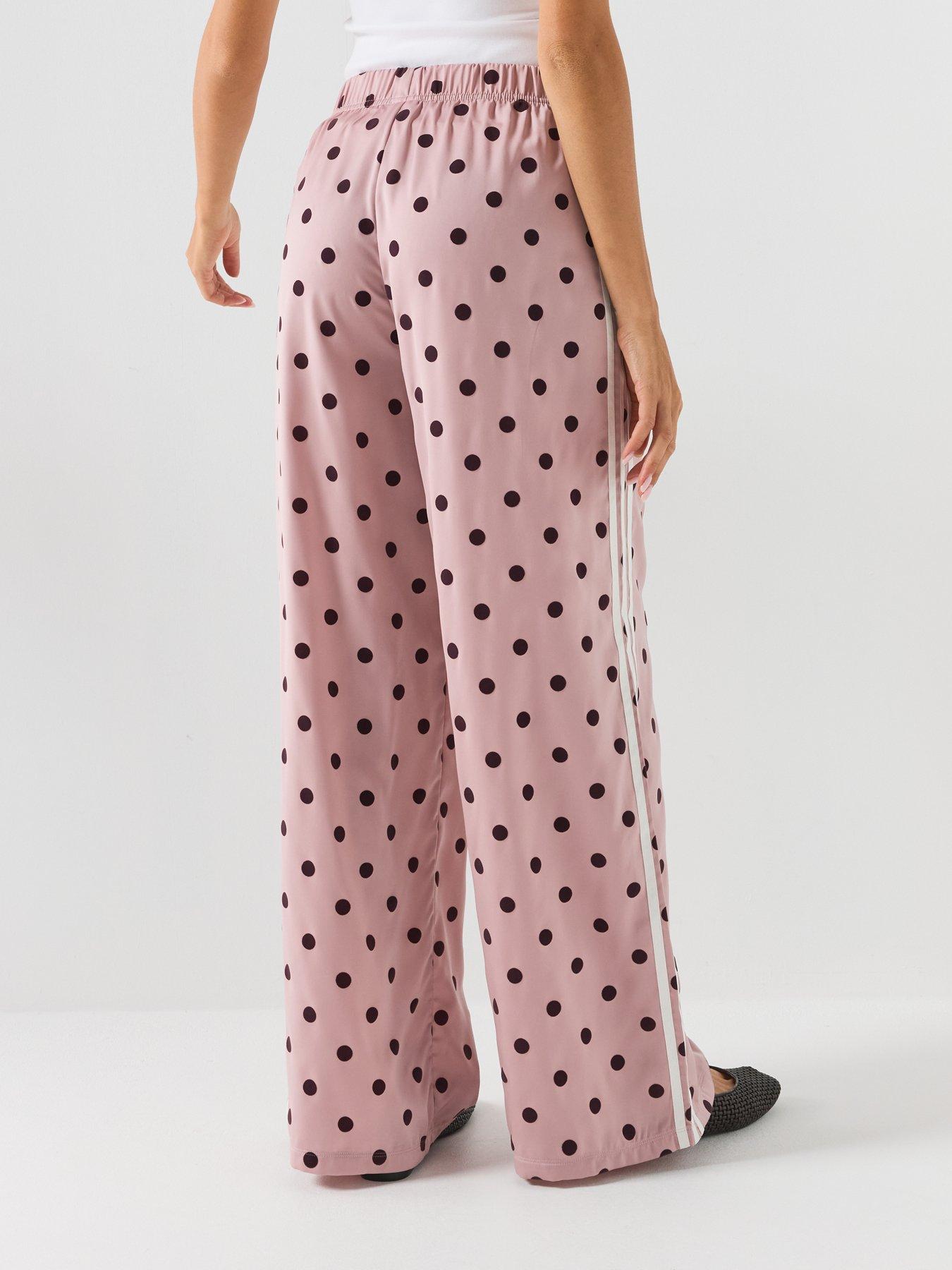Image 2 of 7 of adidas Originals Womens Satin Polka Dot Wide Leg Pant - Pink/Burgundy