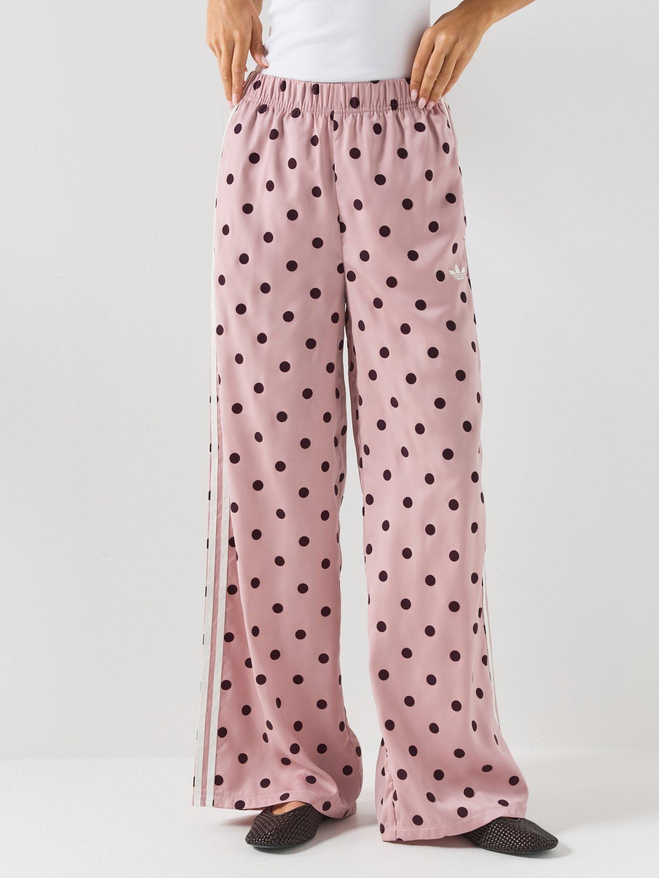 Image 3 of 7 of adidas Originals Womens Satin Polka Dot Wide Leg Pant - Pink/Burgundy