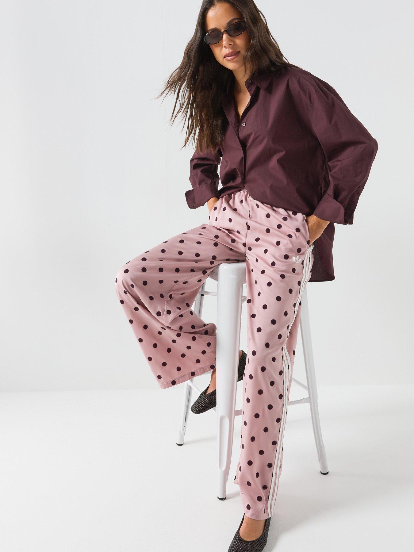 Image 4 of 7 of adidas Originals Womens Satin Polka Dot Wide Leg Pant - Pink/Burgundy
