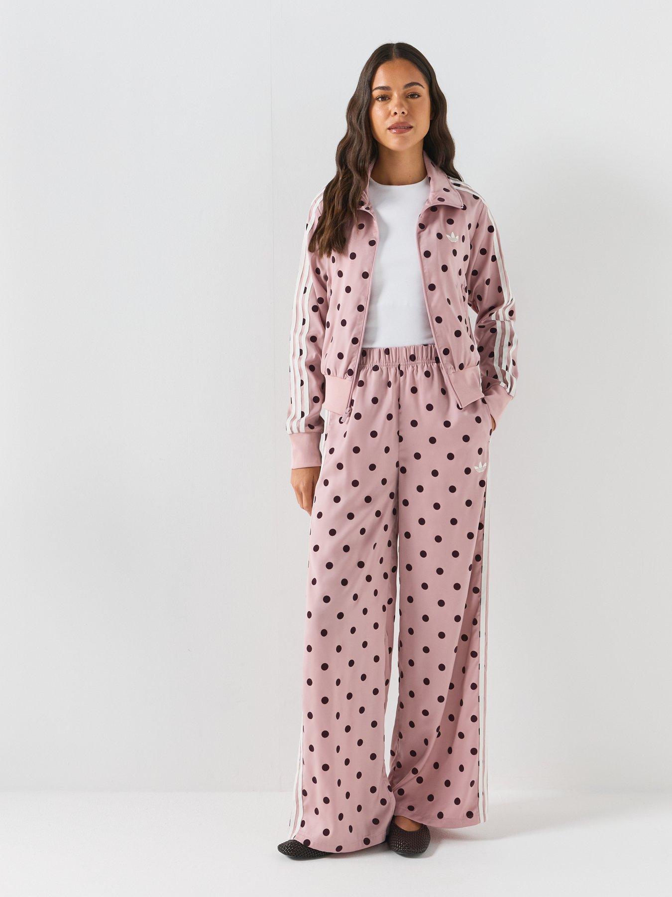 Image 6 of 7 of adidas Originals Womens Satin Polka Dot Wide Leg Pant - Pink/Burgundy
