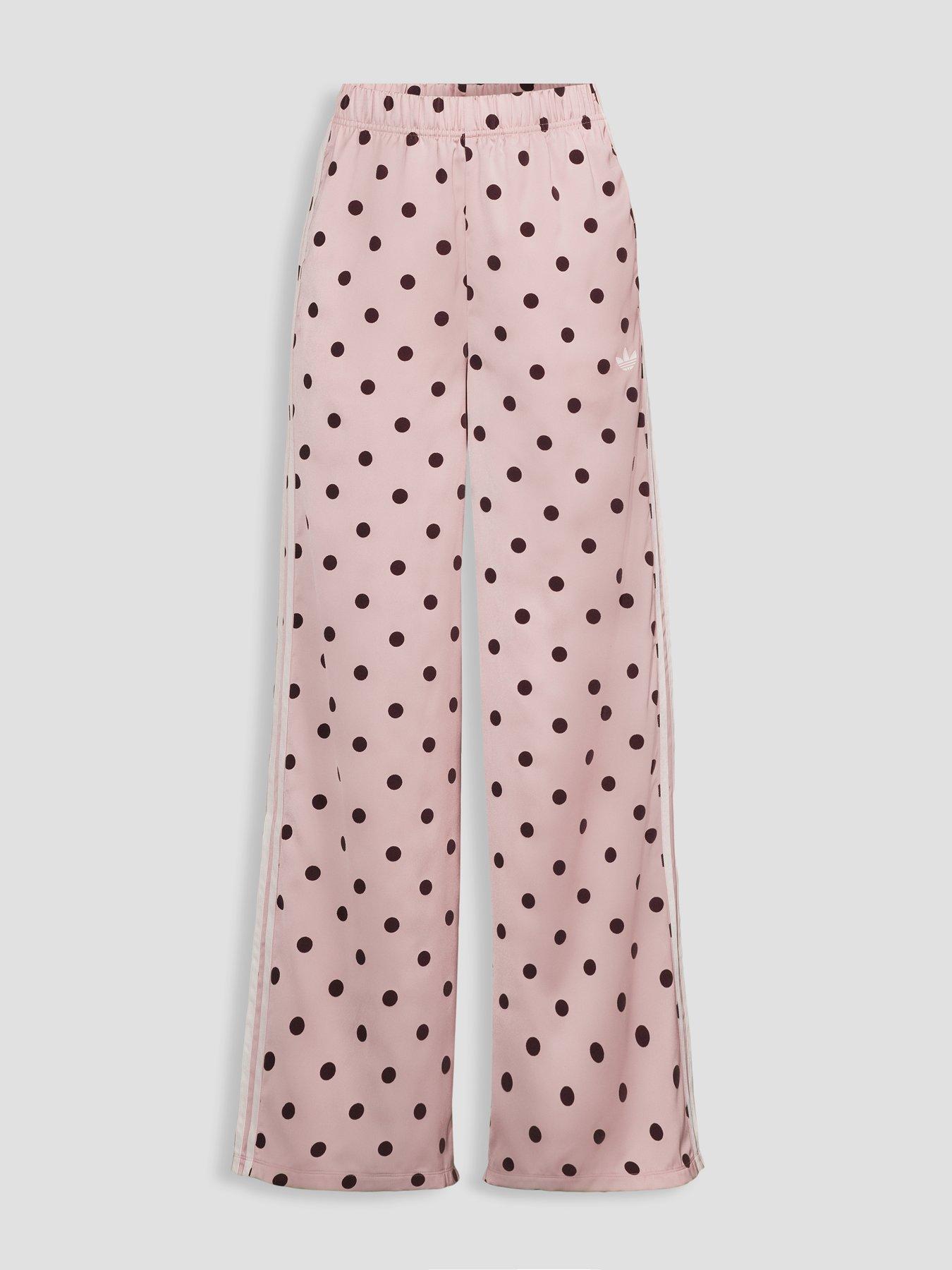 Image 7 of 7 of adidas Originals Womens Satin Polka Dot Wide Leg Pant - Pink/Burgundy
