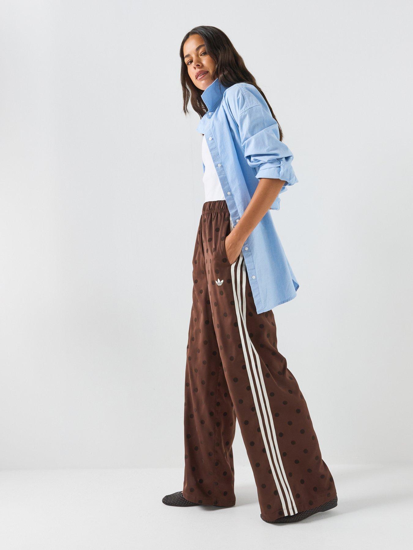 adidas Originals Women's Satin Polka Dot Wide Leg Pant - Brown