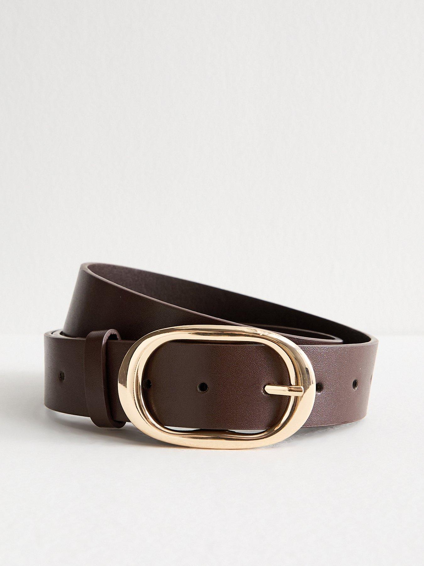New Look Faux Leather Oval Buckle Belt - Brown