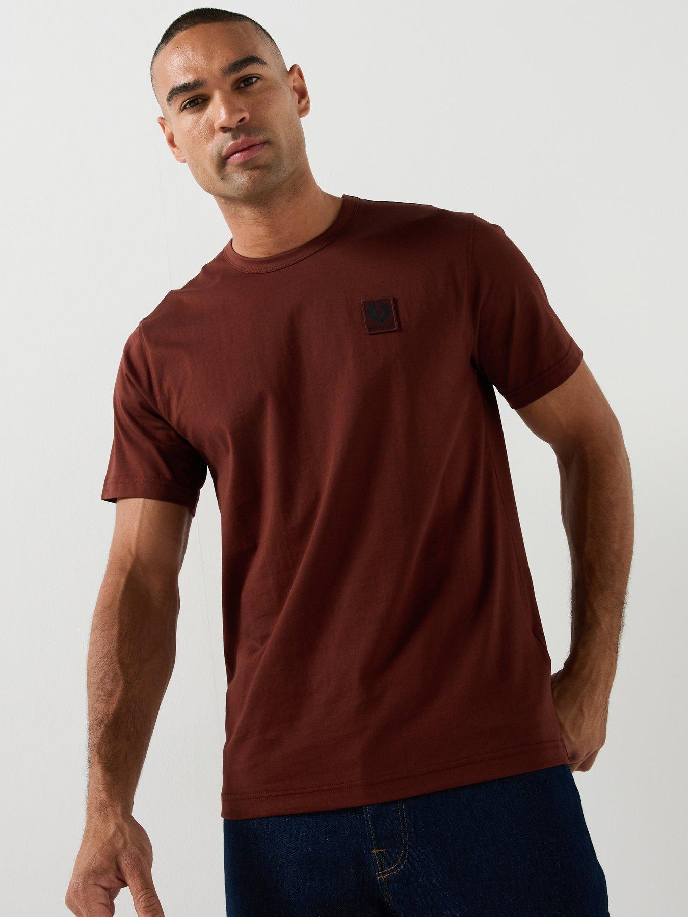 Belstaff Mens Logo Patch Regular Fit T-Shirt, Dark Red, Size L, Men