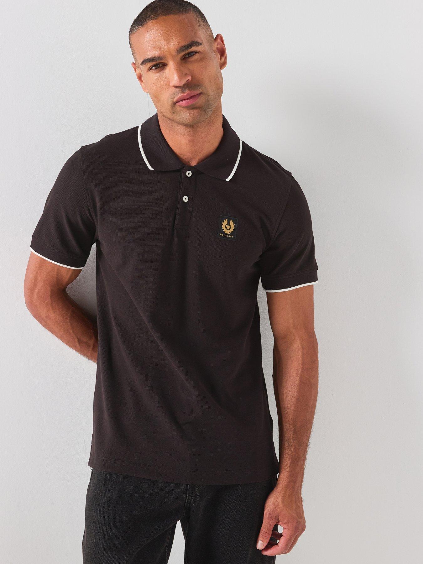 Belstaff Patch Logo Tipped Polo Shirt, Black, Size M, Men