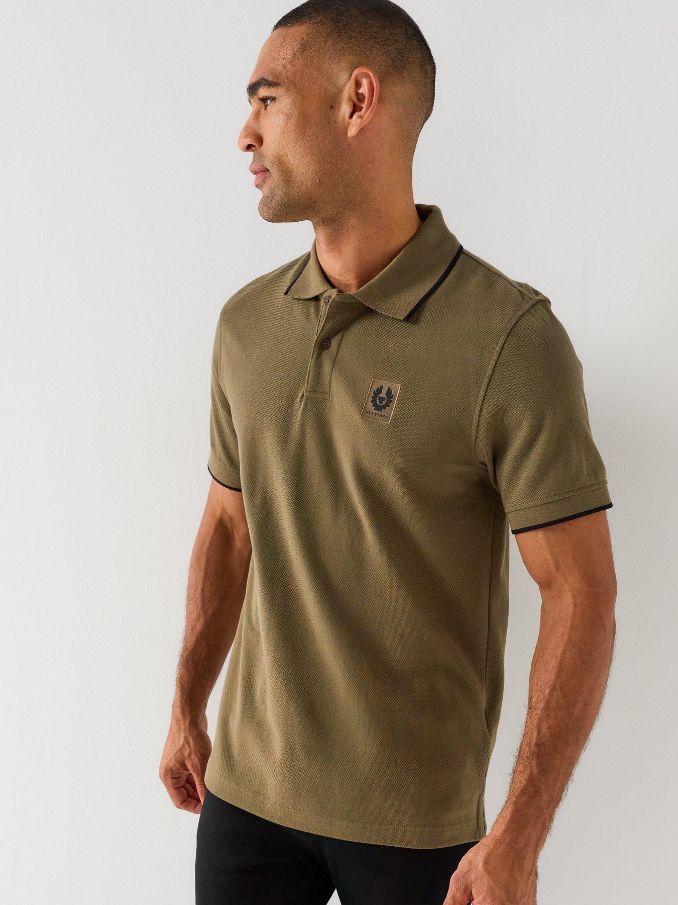 Belstaff Logo Patch Regular Fit Tipped Polo Shirt, Khaki, Size L, Men