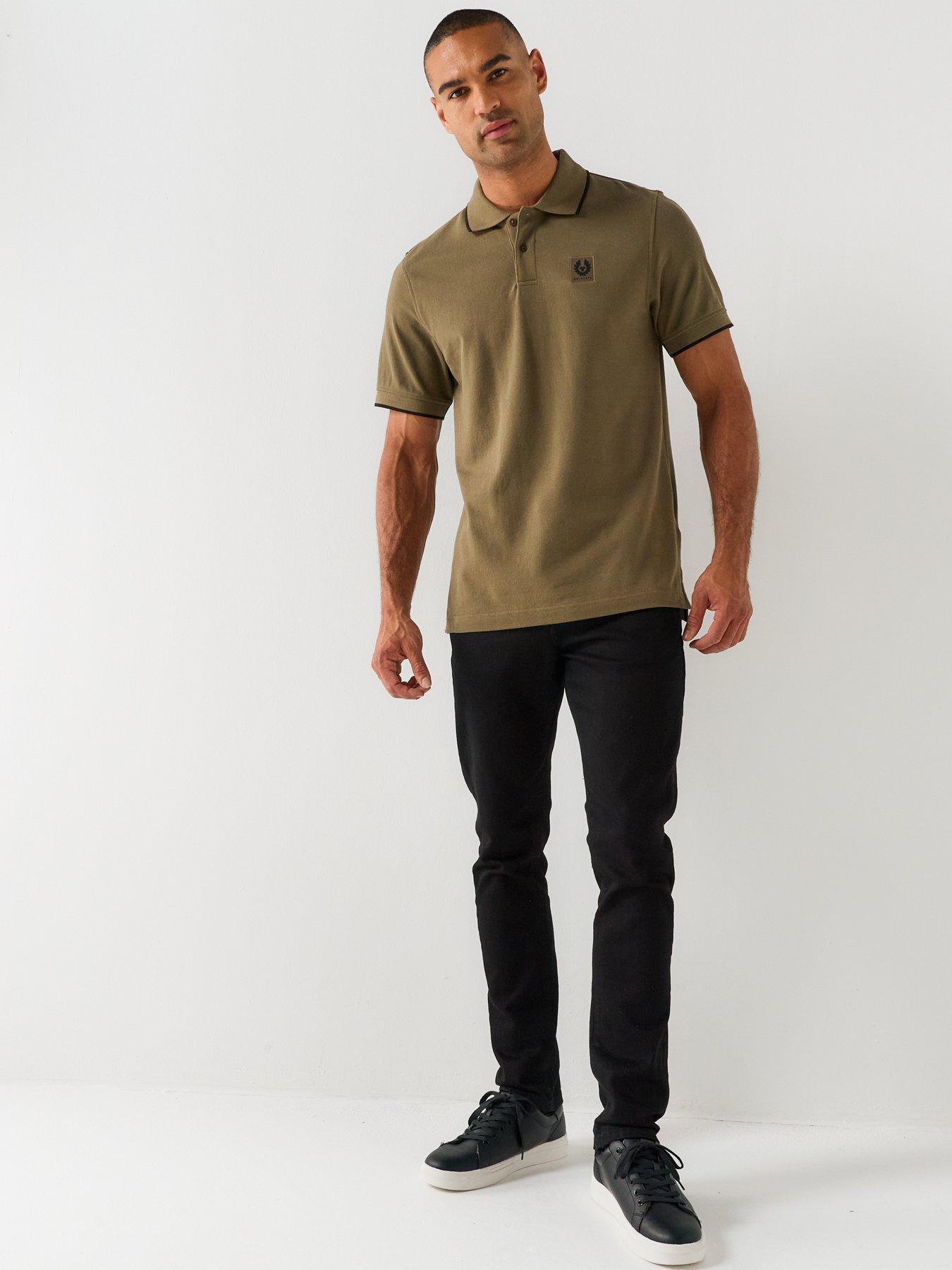 Image 3 of 4 of Belstaff Left Chest Patch Logo Regular Fit Tipped Polo Shirt - Khaki