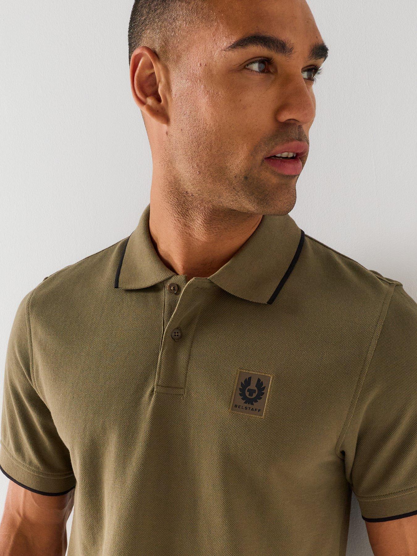 Image 4 of 4 of Belstaff Left Chest Patch Logo Regular Fit Tipped Polo Shirt - Khaki