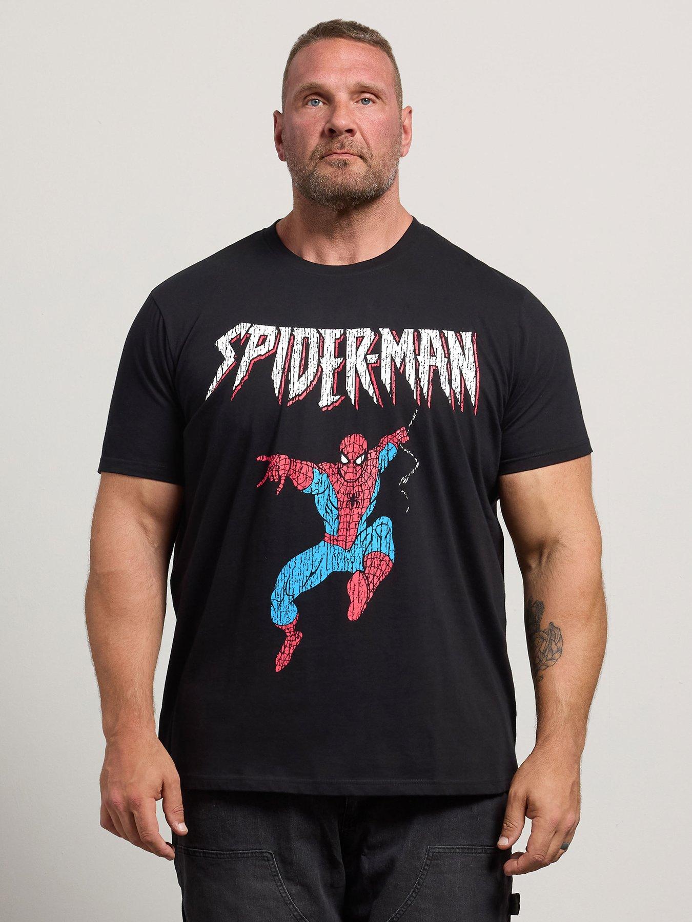 BadRhino Spiderman Print T-Shirt, Black, Size 4Xl, Men