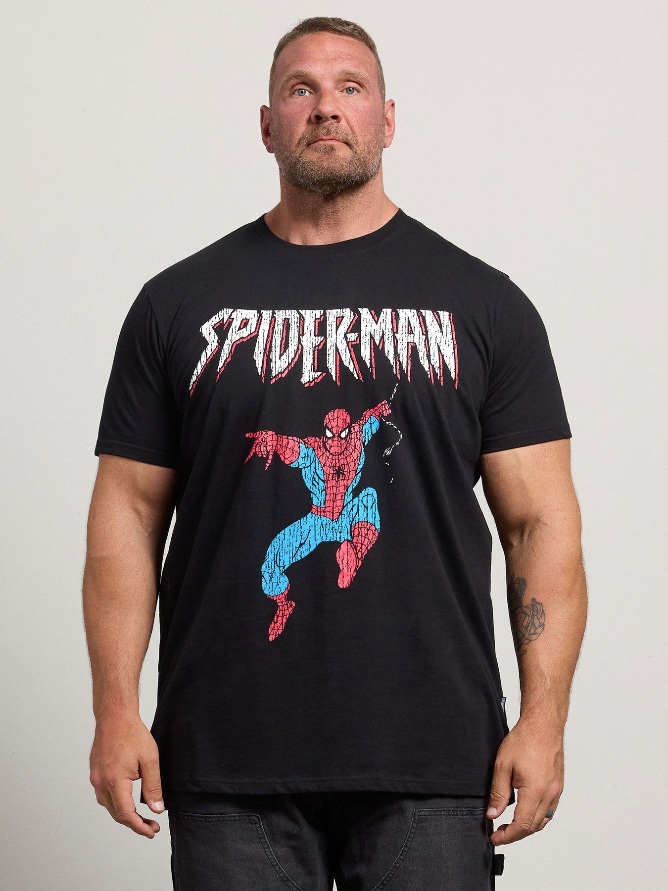 BadRhino Spiderman Print T-Shirt Extra Long, Black, Size 1Xl, Men