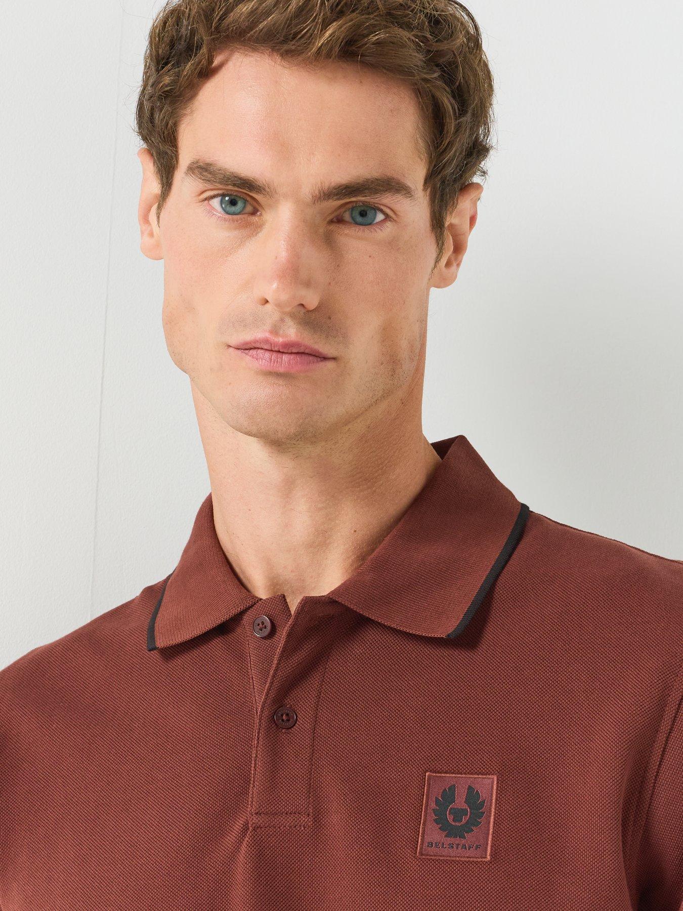 Image 4 of 6 of Belstaff Logo Patch Regular Fit Polo Shirt - Dark Red