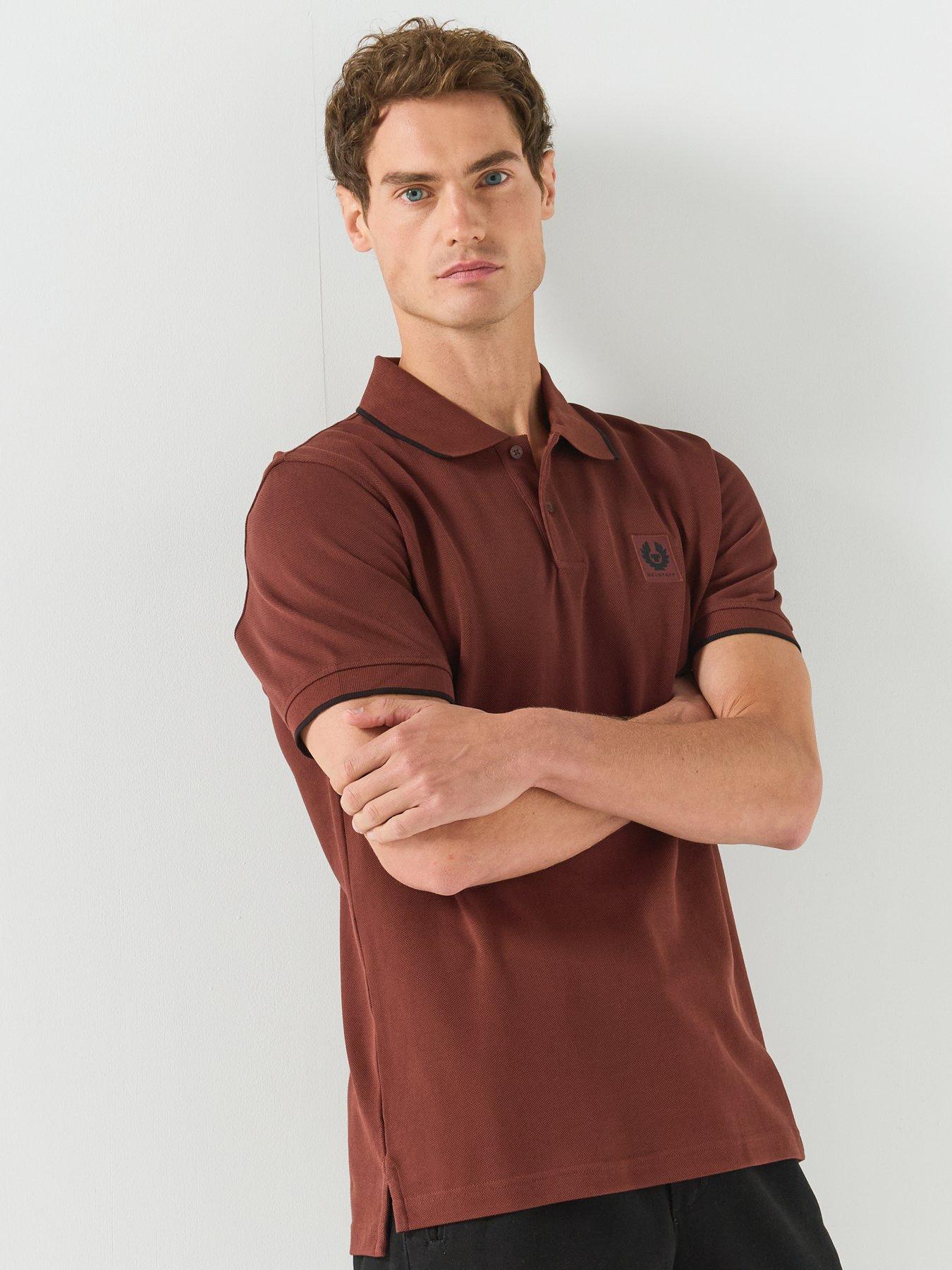 Image 5 of 6 of Belstaff Logo Patch Regular Fit Polo Shirt - Dark Red