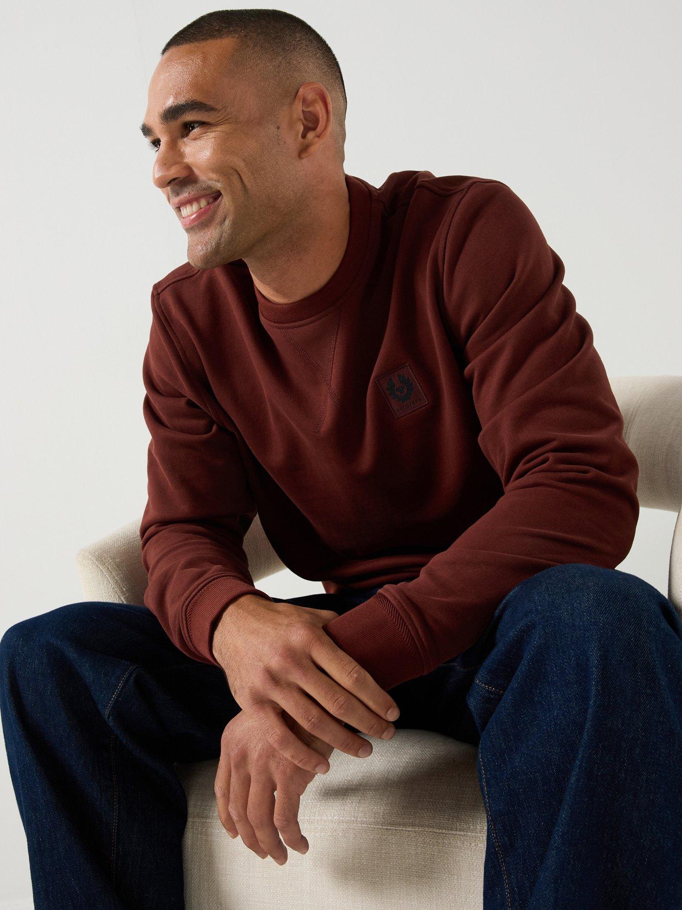 Image 1 of 5 of Belstaff Logo Patch Regular Fit Crew Sweatshirt - Dark Red