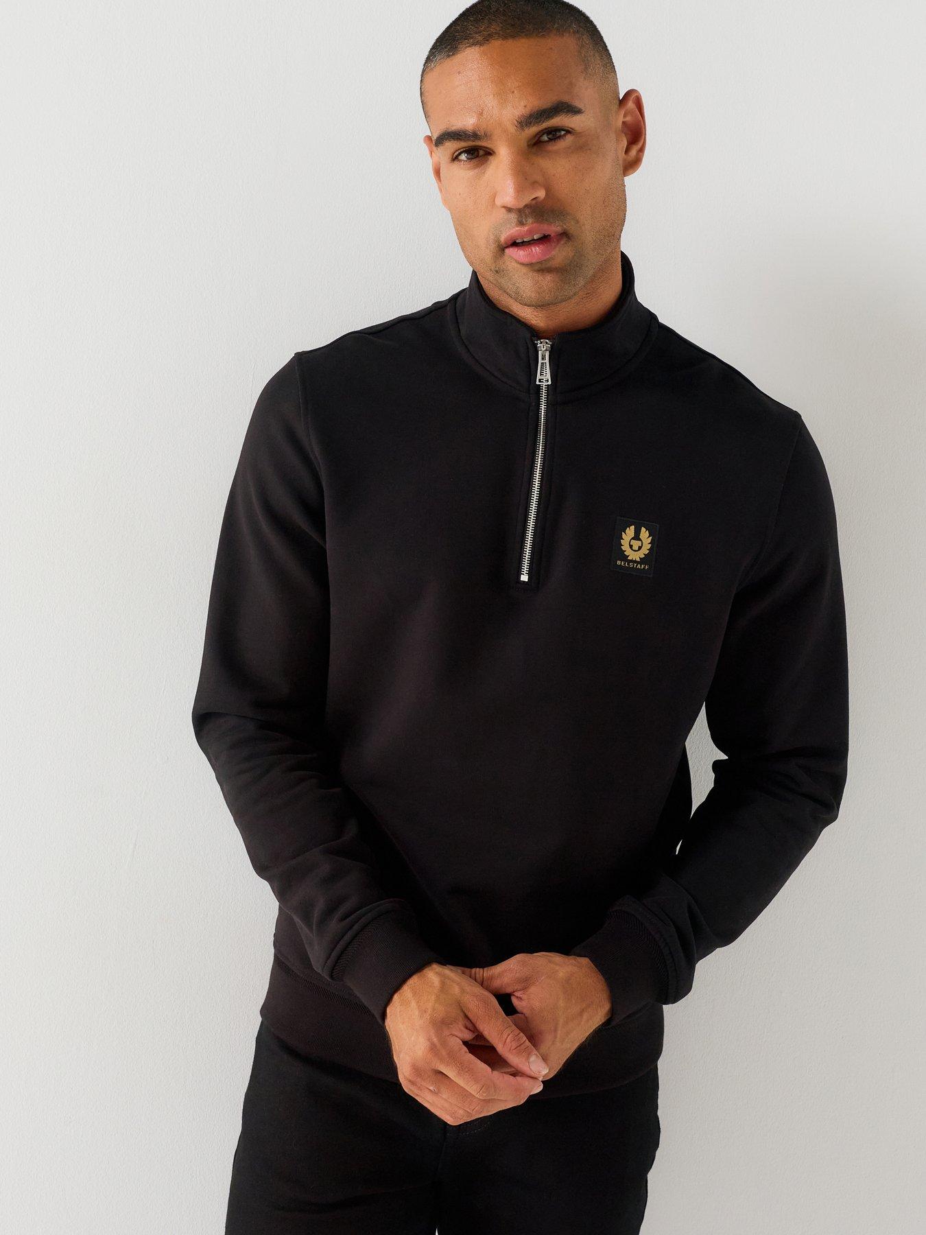 Image 1 of 4 of Belstaff Logo Patch Regular Fit Quarter Zip Sweatshirt - Black