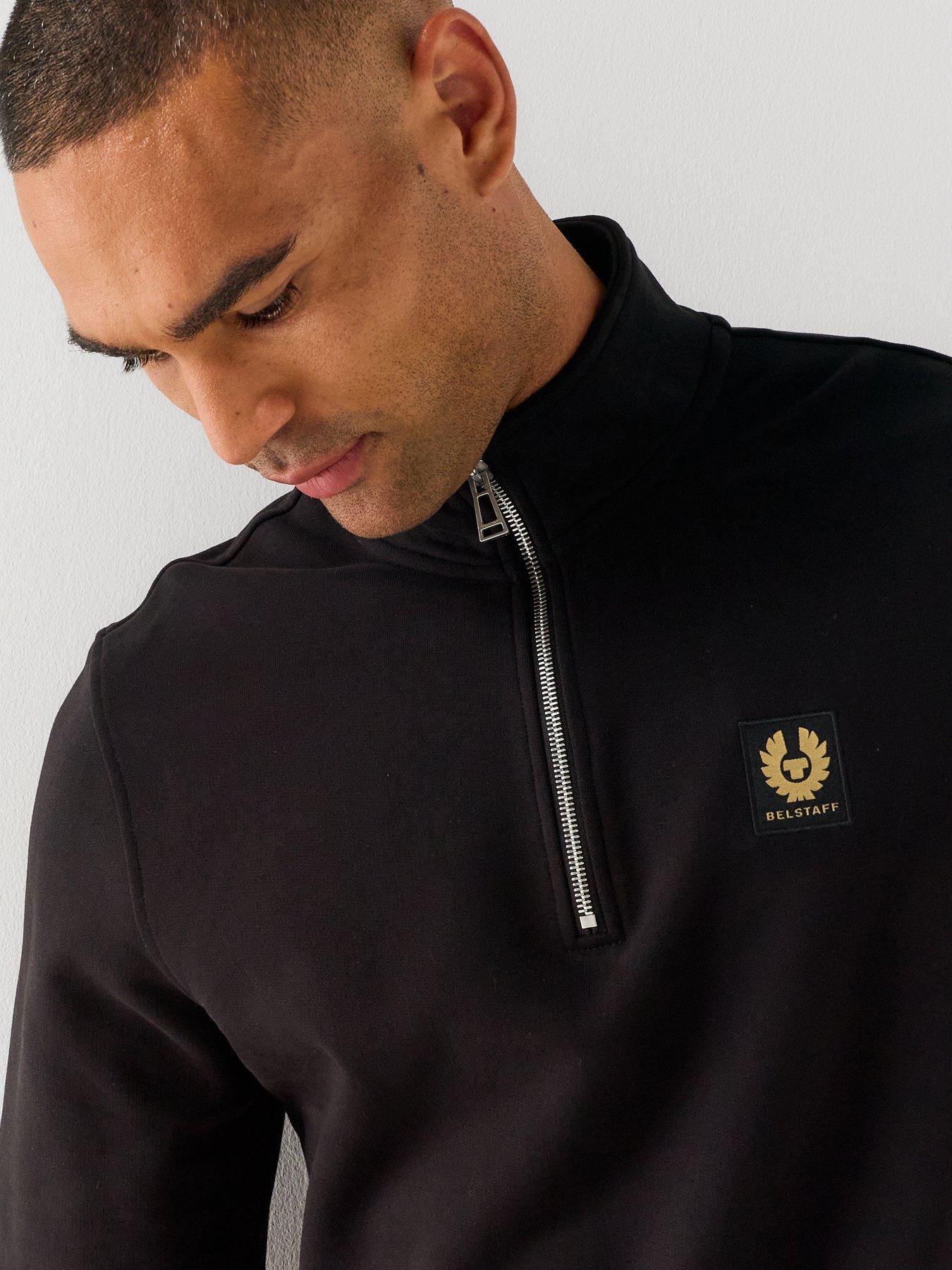 Image 4 of 4 of Belstaff Logo Patch Regular Fit Quarter Zip Sweatshirt - Black