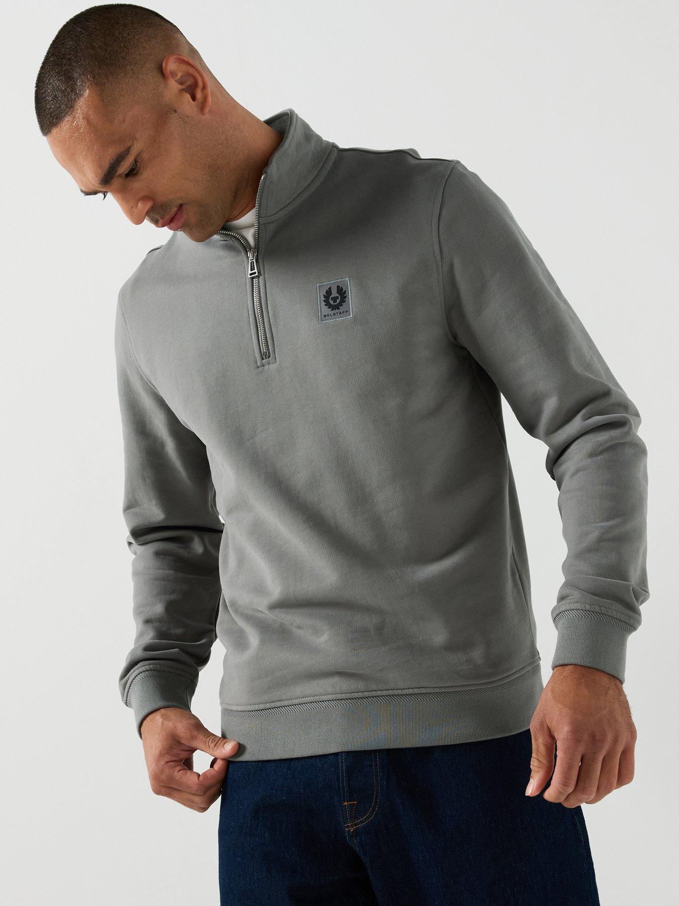 Image 1 of 6 of Belstaff Left Chest Patch Logo Regular Fit 1/4 Zip Sweatshirt - Grey