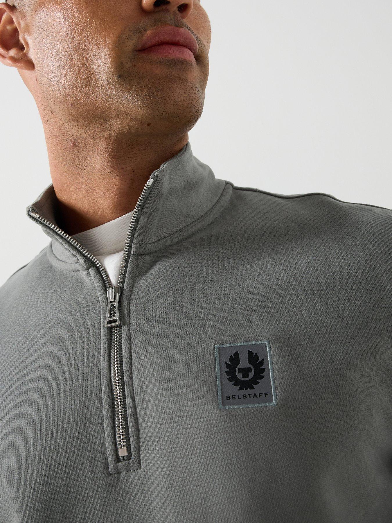 Image 6 of 6 of Belstaff Left Chest Patch Logo Regular Fit 1/4 Zip Sweatshirt - Grey
