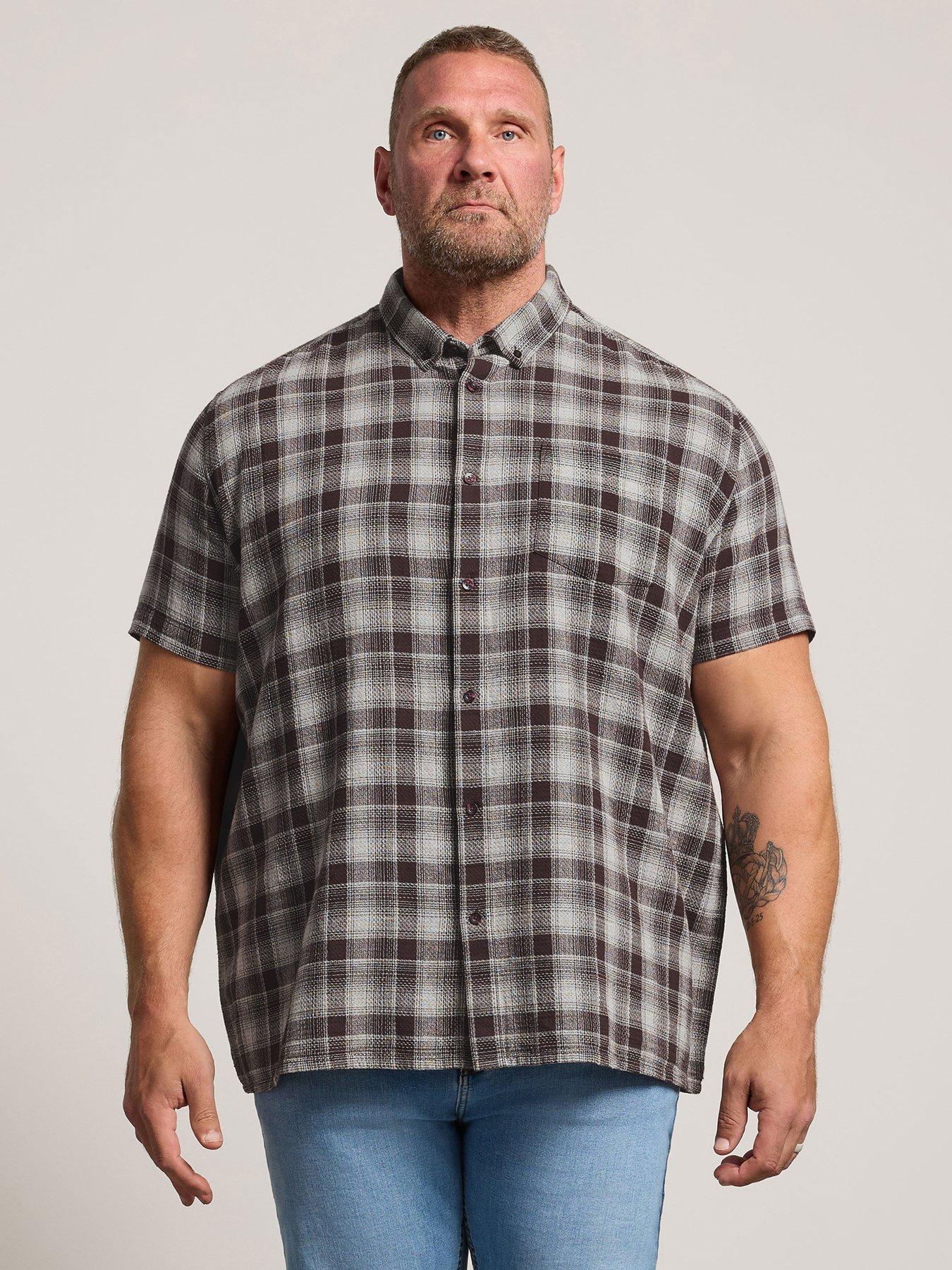 BadRhino Short Sleeve Check Print Shirt, Brown, Size 4Xl, Men