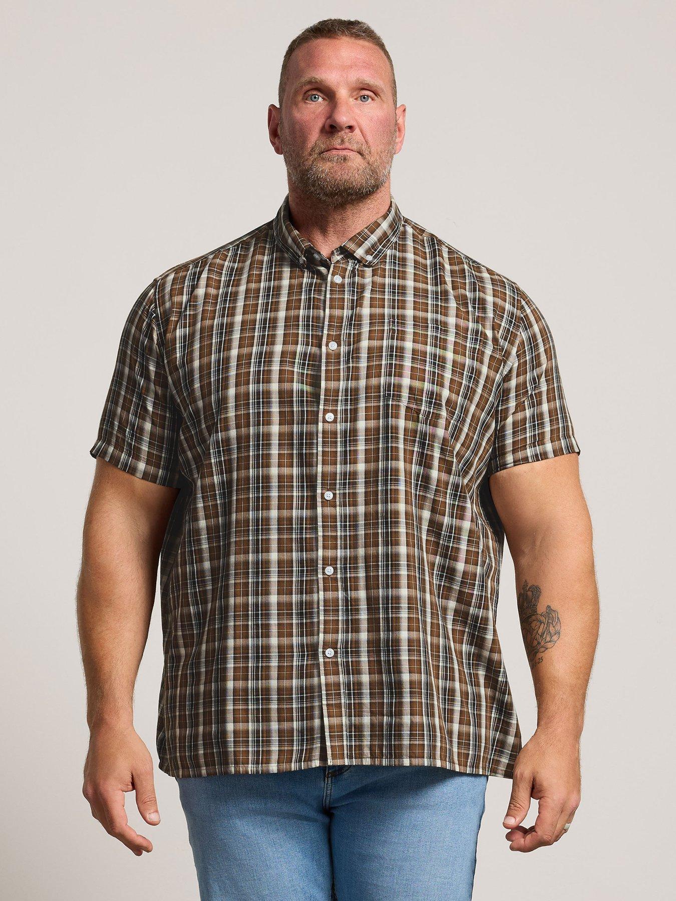BadRhino Short Sleeve Check Print Shirt, Brown, Size 1Xl, Men