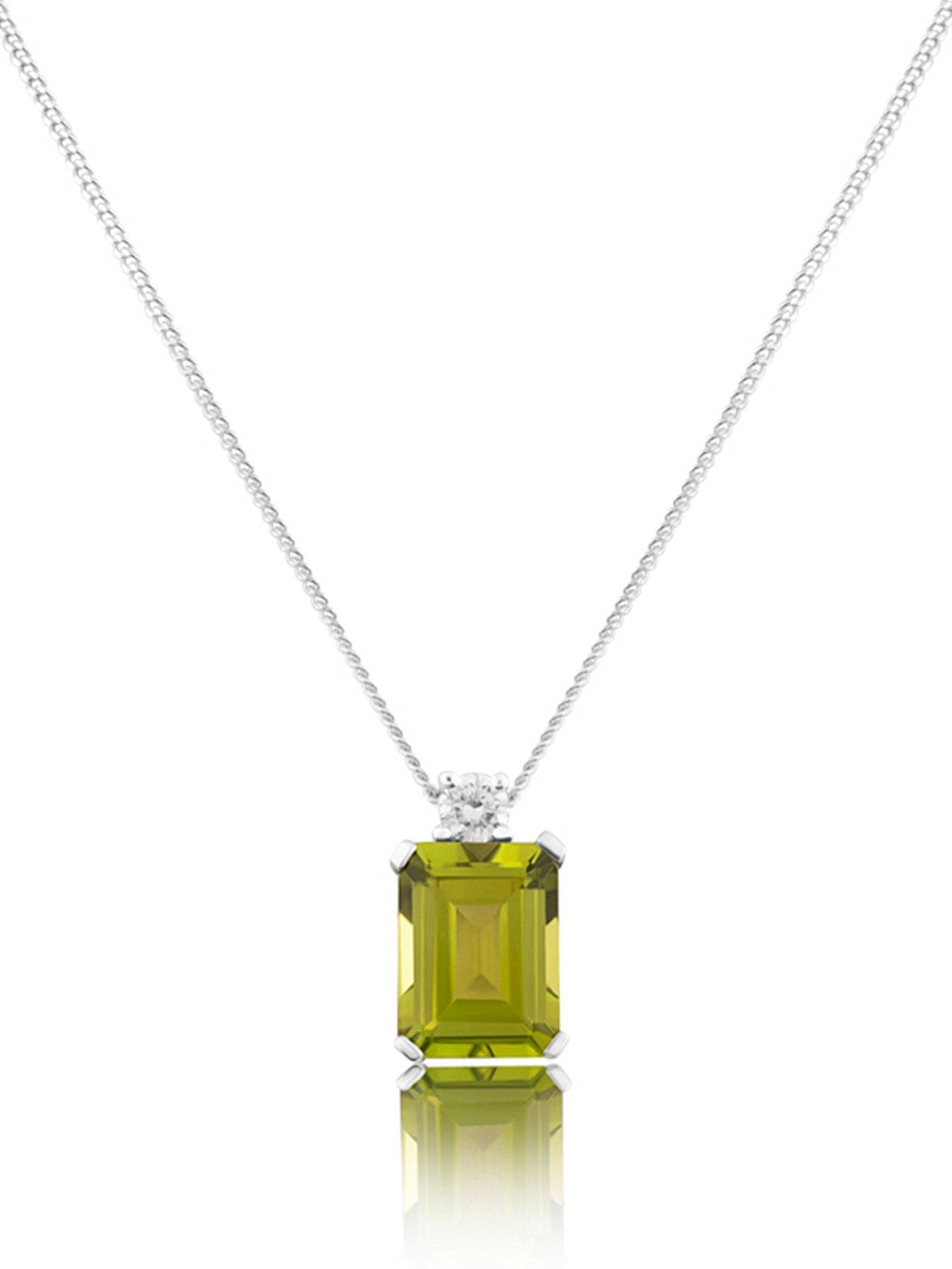 Love DIAMOND 18ct Plated Peridot Emerald Cut Lab Grown Diamond Pendant Necklace