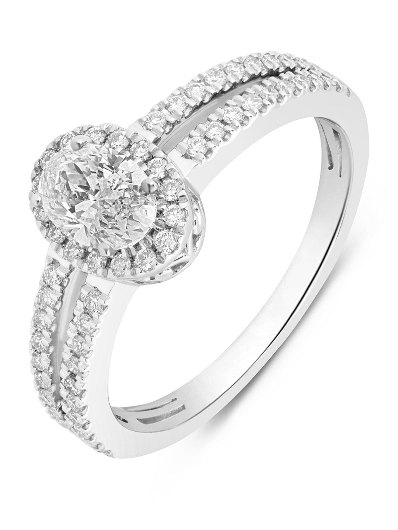Love DIAMOND Platinum Plated Lab-Grown Diamond Oval Cut Ring with Halo and Double Diamond Shoulders