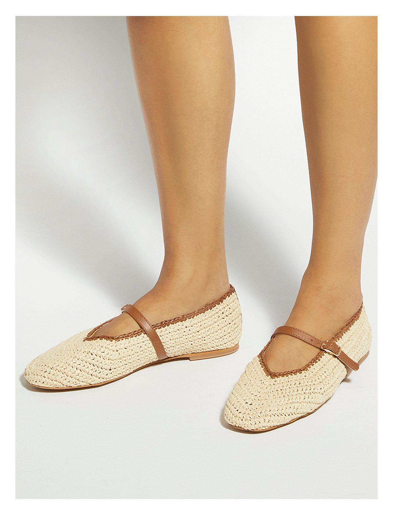 Dune London Raffia Mary Jane Flats with Buckle Strap - Natural