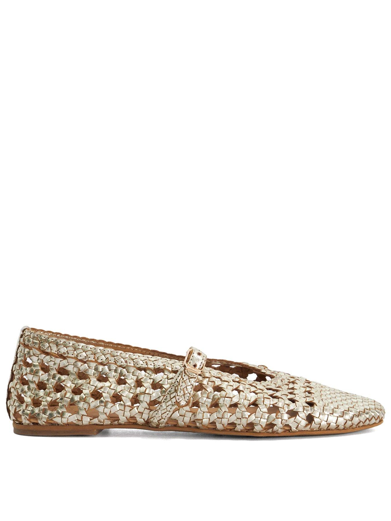 Dune London Woven Leather Mary Jane Ballet Flats - Gold