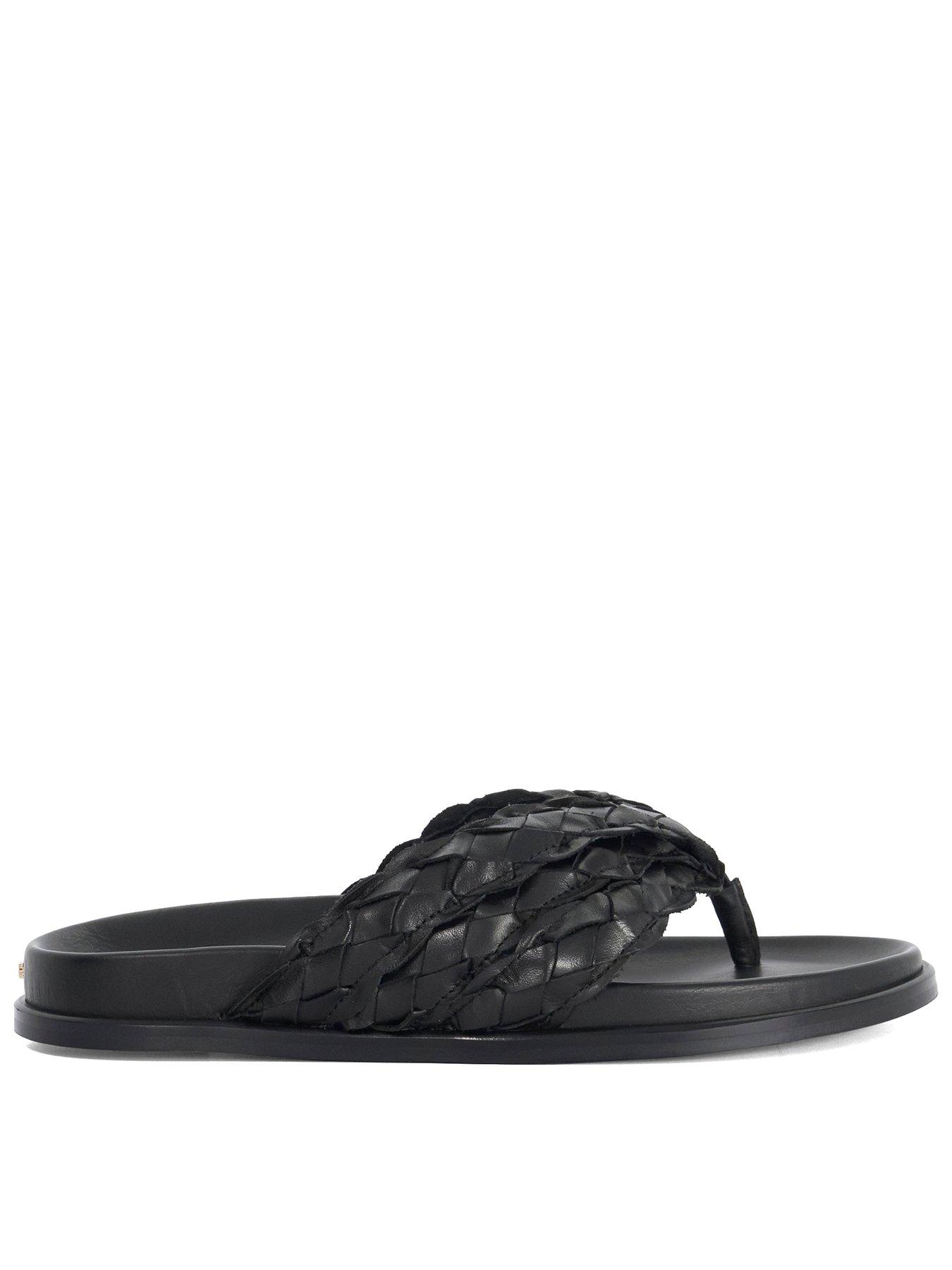 Dune London Woven Leather Toe Post Flat Sandals - Black
