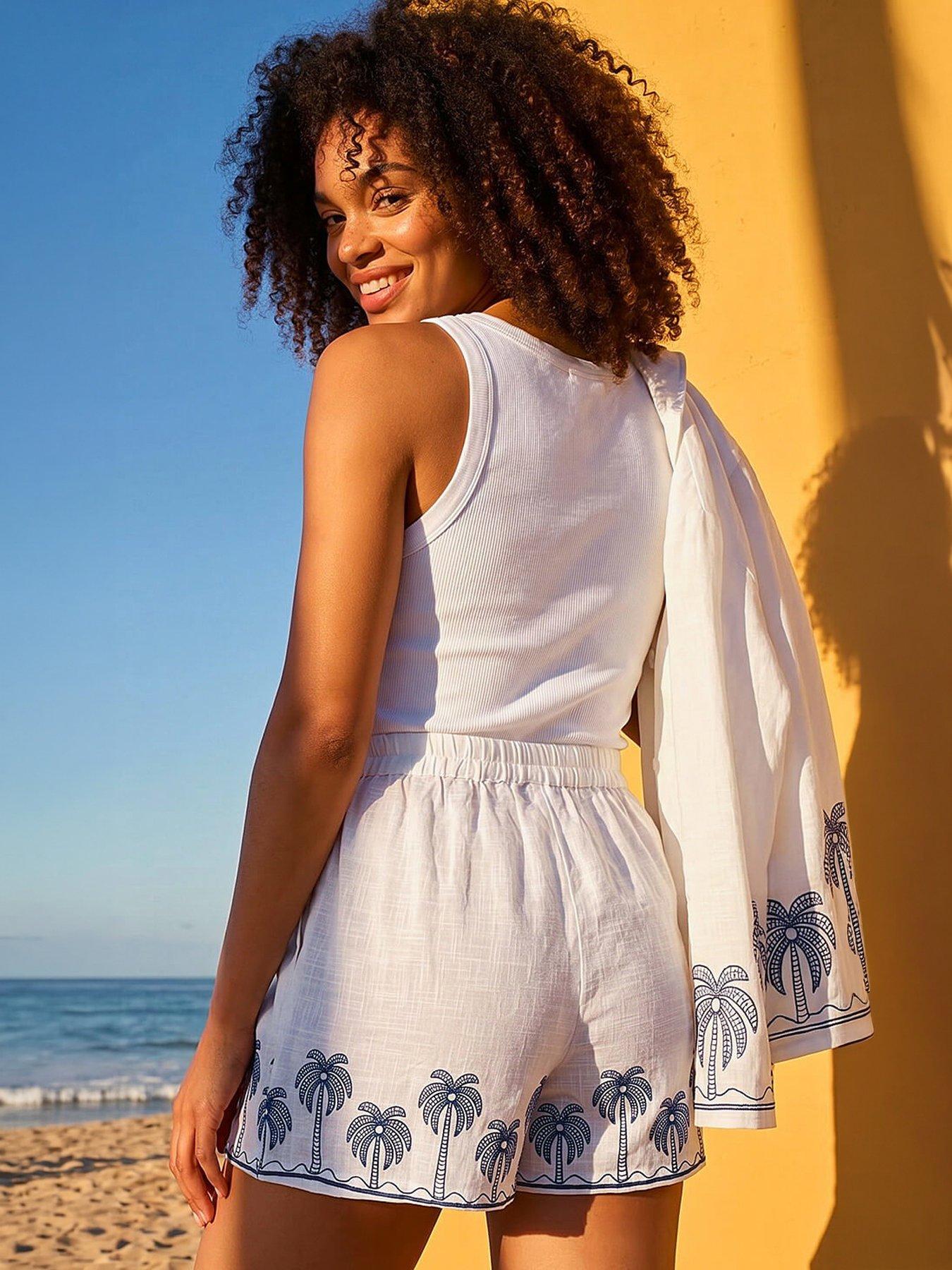 Image 2 of 4 of Roman Dusk Palm Embroidered Shorts